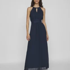 Vila HALTERNECK GEPLOOIDE MAXI JURK -Goedkope Fraaie Mod Winkel 14052647 TotalEclipse 1038600 005