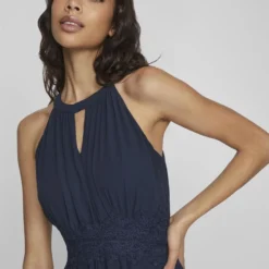 Vila HALTERNECK GEPLOOIDE MAXI JURK -Goedkope Fraaie Mod Winkel 14052647 TotalEclipse 1038600 006