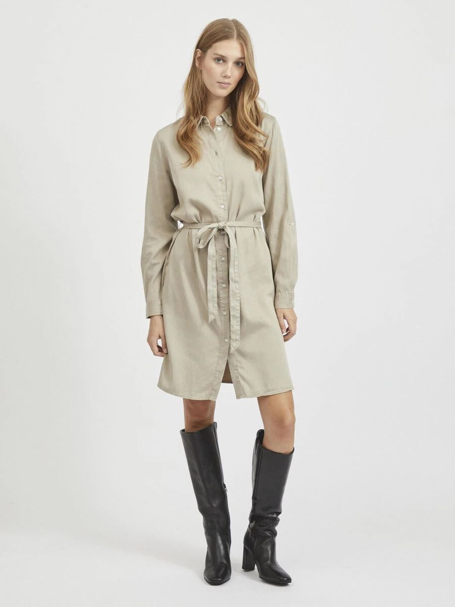 Vila STRIKKOORD IN DE TAILLE DENIM JURK 1 Vila STRIKKOORD IN DE TAILLE DENIM JURK