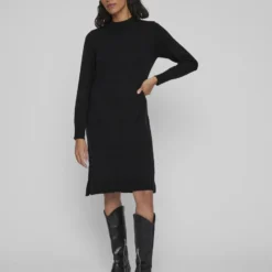 Vila LANGE MOUWEN RONDE HALSLIJN MIDI JURK