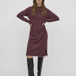 Vila LANGE MOUWEN RONDE HALSLIJN MIDI JURK