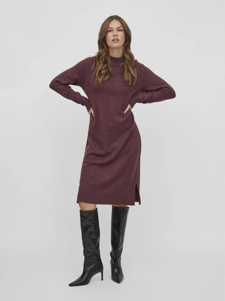 Vila LANGE MOUWEN RONDE HALSLIJN MIDI JURK 1 Vila LANGE MOUWEN RONDE HALSLIJN MIDI JURK