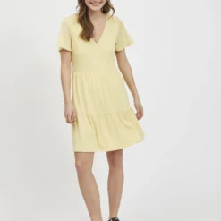 Vila KORTE MOUWEN KNIELENGTE JURK -Goedkope Fraaie Mod Winkel 14065090 Sunlight 005