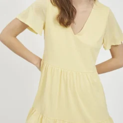 Vila KORTE MOUWEN KNIELENGTE JURK -Goedkope Fraaie Mod Winkel 14065090 Sunlight 006