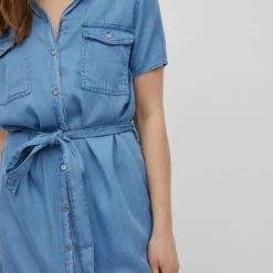 Vila TAILLERIEM DENIM JURK -Goedkope Fraaie Mod Winkel 14067445 MediumBlueDenim 007