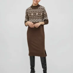 Vila GEBREID HOGE HALS MIDI JURK