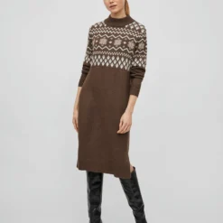 Vila GEBREID HOGE HALS MIDI JURK -Goedkope Fraaie Mod Winkel 14069780 Demitasse 999437 005
