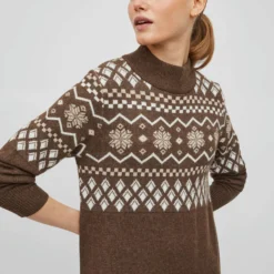 Vila GEBREID HOGE HALS MIDI JURK -Goedkope Fraaie Mod Winkel 14069780 Demitasse 999437 006