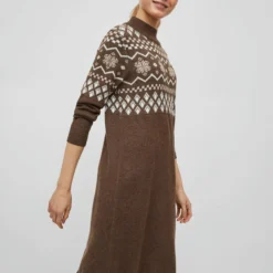 Vila GEBREID HOGE HALS MIDI JURK -Goedkope Fraaie Mod Winkel 14069780 Demitasse 999437 007