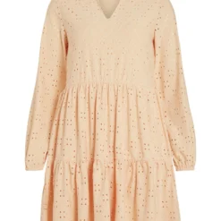 Vila LANGE MOUWEN KNIELENGTE JURK -Goedkope Fraaie Mod Winkel 14070250 ApricotIce 001