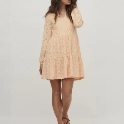 Vila LANGE MOUWEN KNIELENGTE JURK -Goedkope Fraaie Mod Winkel 14070250 ApricotIce 005