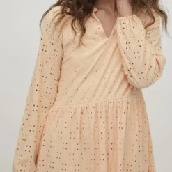 Vila LANGE MOUWEN KNIELENGTE JURK -Goedkope Fraaie Mod Winkel 14070250 ApricotIce 007