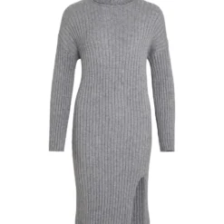 Vila GEBREIDE COL MIDI JURK 11 Vila GEBREIDE COL MIDI JURK -Goedkope Fraaie Mod Winkel 14070354 MediumGreyMelange 001