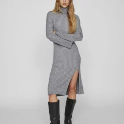 Vila GEBREIDE COL MIDI JURK 9 Vila GEBREIDE COL MIDI JURK -Goedkope Fraaie Mod Winkel 14070354 MediumGreyMelange 005