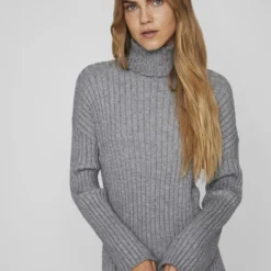 Vila GEBREIDE COL MIDI JURK 8 Vila GEBREIDE COL MIDI JURK -Goedkope Fraaie Mod Winkel 14070354 MediumGreyMelange 006