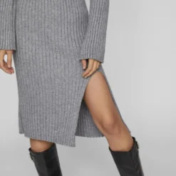 Vila GEBREIDE COL MIDI JURK 10 Vila GEBREIDE COL MIDI JURK -Goedkope Fraaie Mod Winkel 14070354 MediumGreyMelange 007