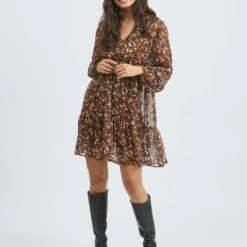 Vila GEDESSINEERD KNIELENGTE JURK -Goedkope Fraaie Mod Winkel 14072040 Toffee 914751 005