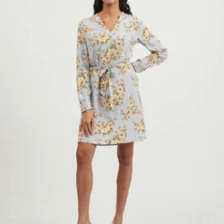 Vila GEBLOEMDE V-HALS MINI JURK -Goedkope Fraaie Mod Winkel 14073925 KentuckyBlue 929299 005