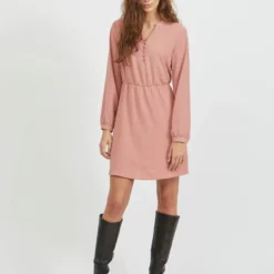 Vila V-HALS MET LANGE MOUWEN MINI JURK 9 Vila V-HALS MET LANGE MOUWEN MINI JURK -Goedkope Fraaie Mod Winkel 14074047 OldRose 005