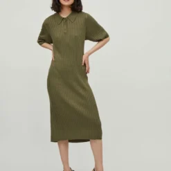 Vila KORTE MOUWEN GEBREIDE JURK -Goedkope Fraaie Mod Winkel 14074668 FourLeafClover 005