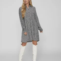 Vila KNOOP JURK MET LANGE MOUWEN -Goedkope Fraaie Mod Winkel 14074840 Black 949850 005