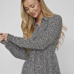 Vila KNOOP JURK MET LANGE MOUWEN -Goedkope Fraaie Mod Winkel 14074840 Black 949850 006