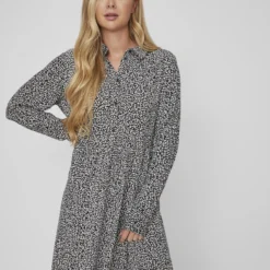 Vila KNOOP JURK MET LANGE MOUWEN -Goedkope Fraaie Mod Winkel 14074840 Black 949850 007