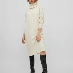 Vila ROLKRAAG GEBREIDE JURK -Goedkope Fraaie Mod Winkel 14075479 SuperLightNaturalMelan 005