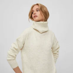 Vila ROLKRAAG GEBREIDE JURK -Goedkope Fraaie Mod Winkel 14075479 SuperLightNaturalMelan 006