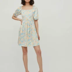 Vila PETITE - GESMOKTE JURK MET KORTE MOUWEN