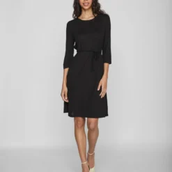 Vila 3/4-MOUWEN KNIELENGTE JURK -Goedkope Fraaie Mod Winkel 14075814 Black 005