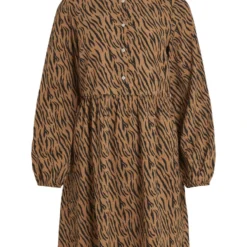 Vila GEDESSINEERD JURK MET LANGE MOUWEN -Goedkope Fraaie Mod Winkel 14075889 ToastedCoconut 949904 001