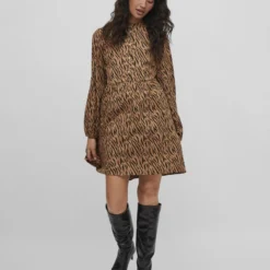 Vila GEDESSINEERD JURK MET LANGE MOUWEN