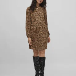 Vila GEDESSINEERD JURK MET LANGE MOUWEN -Goedkope Fraaie Mod Winkel 14075889 ToastedCoconut 949904 005