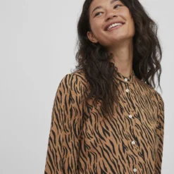 Vila GEDESSINEERD JURK MET LANGE MOUWEN -Goedkope Fraaie Mod Winkel 14075889 ToastedCoconut 949904 006