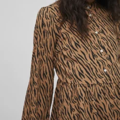 Vila GEDESSINEERD JURK MET LANGE MOUWEN -Goedkope Fraaie Mod Winkel 14075889 ToastedCoconut 949904 007