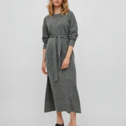 Vila KNOOPRIEM IN DE TAILLE GEBREIDE JURK -Goedkope Fraaie Mod Winkel 14076061 MediumGreyMelange 005