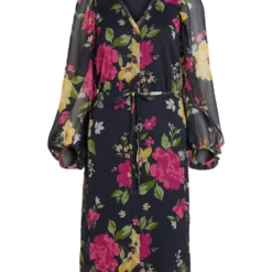 Vila KNOOPRIEM IN DE TAILLE JURK MET LANGE MOUWEN -Goedkope Fraaie Mod Winkel 14076182 DarkNavy 951605 001