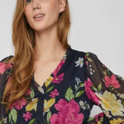 Vila KNOOPRIEM IN DE TAILLE JURK MET LANGE MOUWEN -Goedkope Fraaie Mod Winkel 14076182 DarkNavy 951605 007