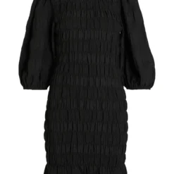 Vila 3/4-MOUWEN GESMOKTE JURK -Goedkope Fraaie Mod Winkel 14076696 Black 001