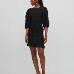 Vila 3/4-MOUWEN GESMOKTE JURK