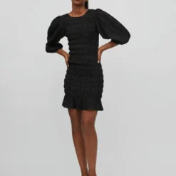 Vila 3/4-MOUWEN GESMOKTE JURK -Goedkope Fraaie Mod Winkel 14076696 Black 005