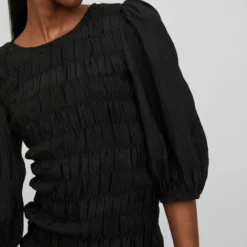 Vila 3/4-MOUWEN GESMOKTE JURK -Goedkope Fraaie Mod Winkel 14076696 Black 007