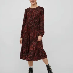 Vila GEDESSINEERD MIDI JURK