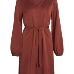 Vila KNOOPRIEM IN DE TAILLE JURK MET LANGE MOUWEN -Goedkope Fraaie Mod Winkel 14077330 FiredBrick 001