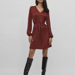 Vila KNOOPRIEM IN DE TAILLE JURK MET LANGE MOUWEN