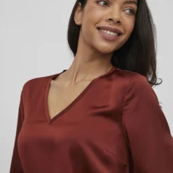 Vila KNOOPRIEM IN DE TAILLE JURK MET LANGE MOUWEN -Goedkope Fraaie Mod Winkel 14077330 FiredBrick 007