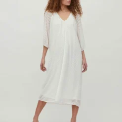 Vila 3/4-MOUWEN STRUCTUUR MIDI JURK