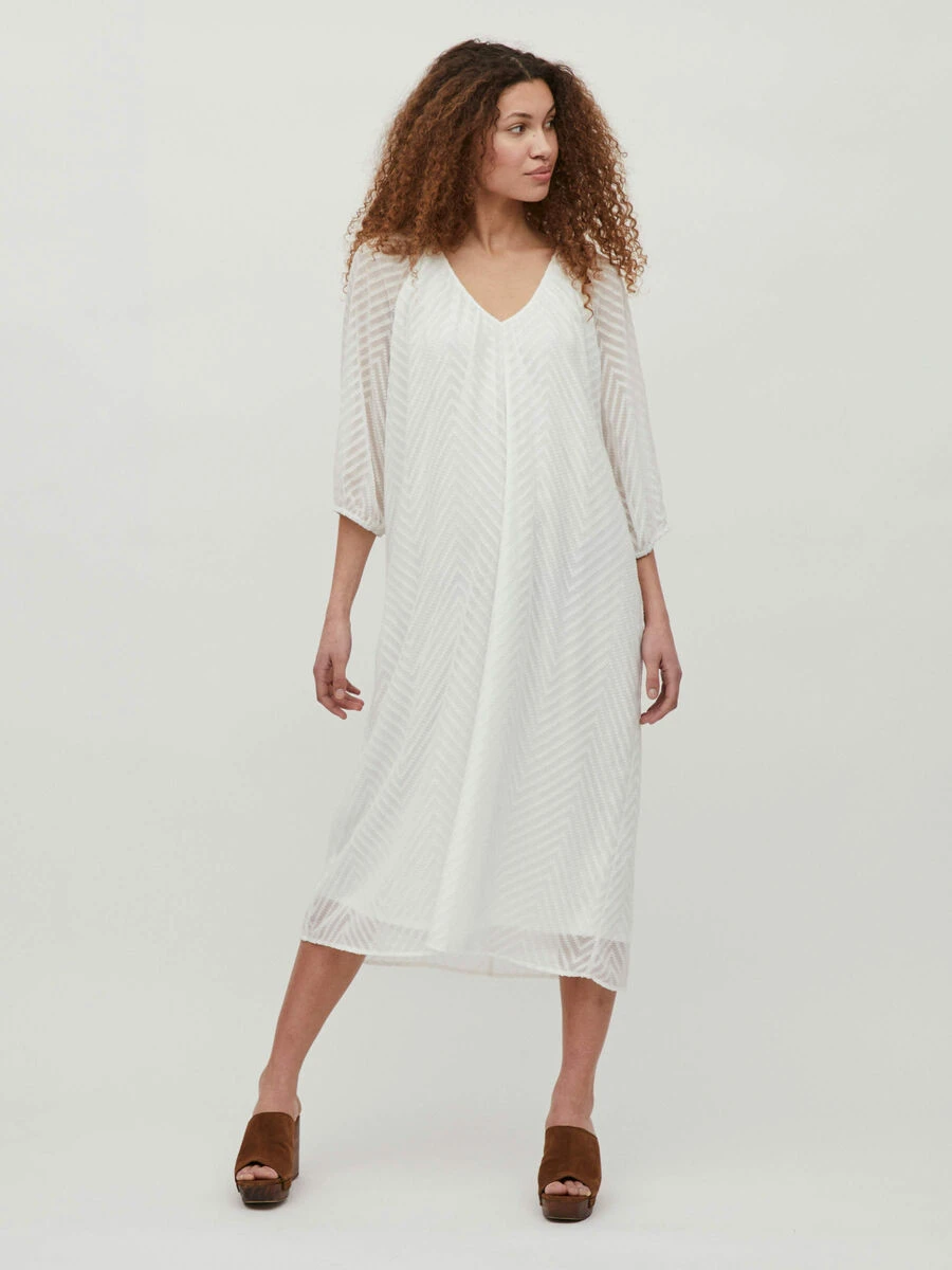 Vila 3/4-MOUWEN STRUCTUUR MIDI JURK 1 Vila 3/4-MOUWEN STRUCTUUR MIDI JURK