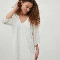 Vila 3/4-MOUWEN STRUCTUUR MIDI JURK 8 Vila 3/4-MOUWEN STRUCTUUR MIDI JURK -Goedkope Fraaie Mod Winkel 14077378 CloudDancer 006